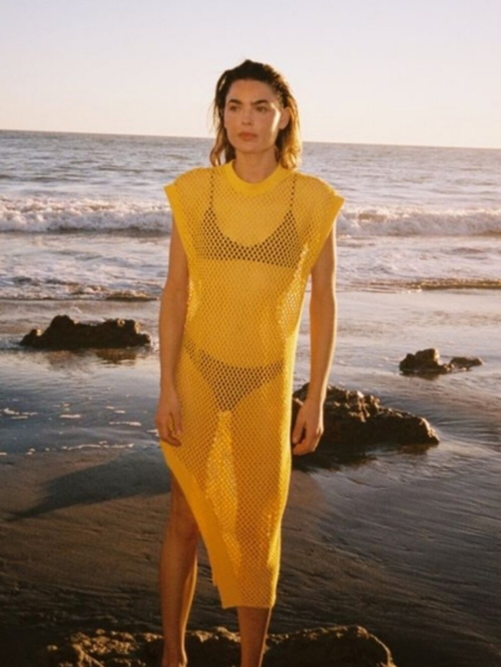 Zara Yellow Open-Knit Mesh Beach Cover-Up Dress Dize M